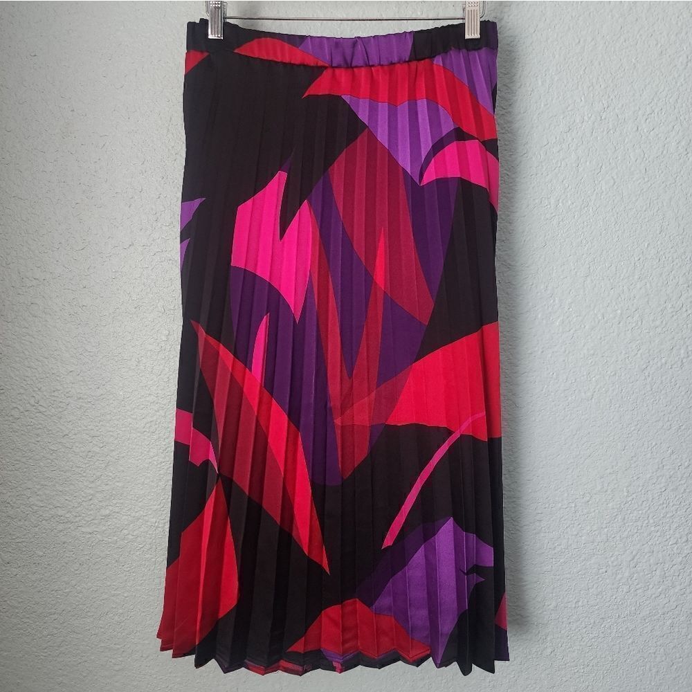 Nine West Red and Purple Midi A-Line Skirt